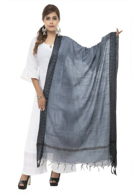 Mominos Fashion Moeza Cotton Black Temple Border Gray Dupatta