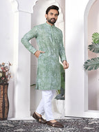 Anaita Sea Green Digital Printed Work Cotton Straight Kurta
