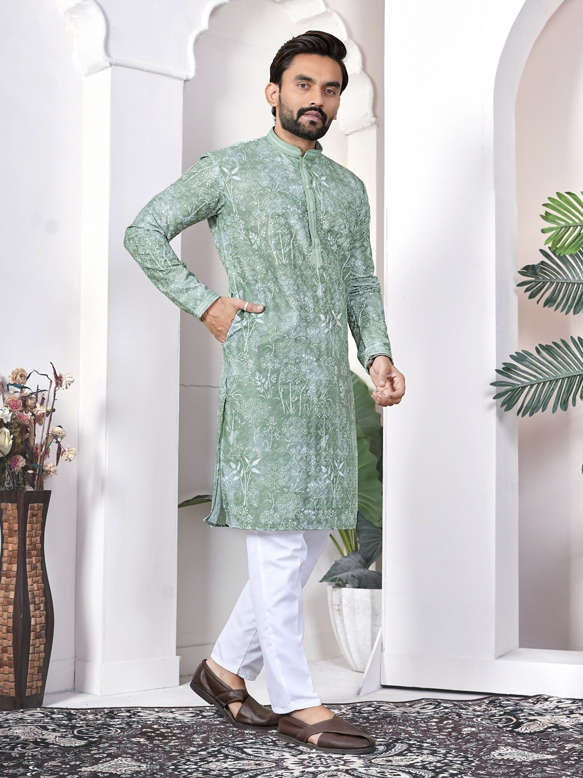 Anaita Sea Green Digital Printed Work Cotton Straight Kurta