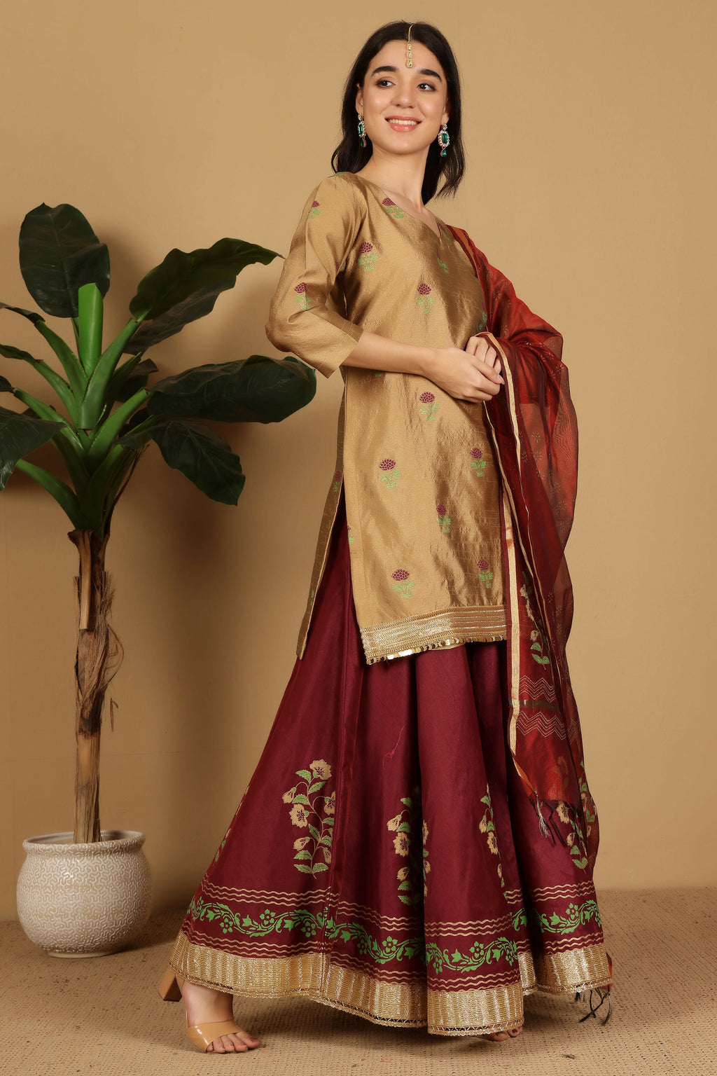 Joban Fashion Beige Silk Lehenga Set