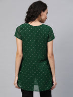 Ahalyaa Women Green Georgette Golden Polka Dots Print Layered Tunic
