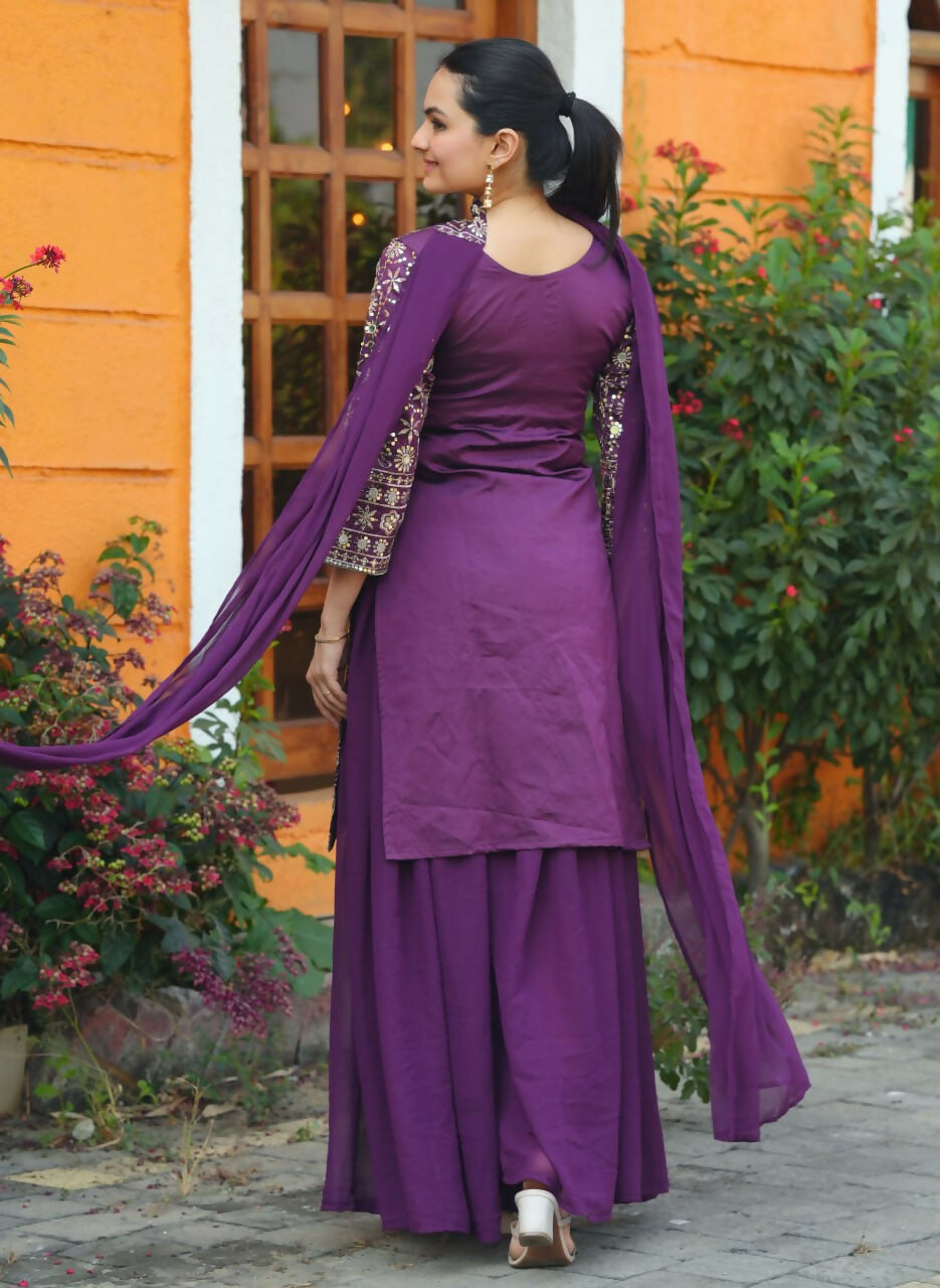 Teeya Creation Wine Color Tapeta Silk Embroidery Work Party Wear Palazzo Set - Distacart