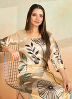 Prazu Fashion Beige Printed Cotton Reyon Kurta Pant Set - Distacart