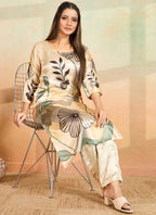 Prazu Fashion Beige Printed Cotton Reyon Kurta Pant Set - Distacart