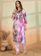 Prazu Fashion Baby Pink Printed Cotton Reyon Kurta Pant Set - Distacart