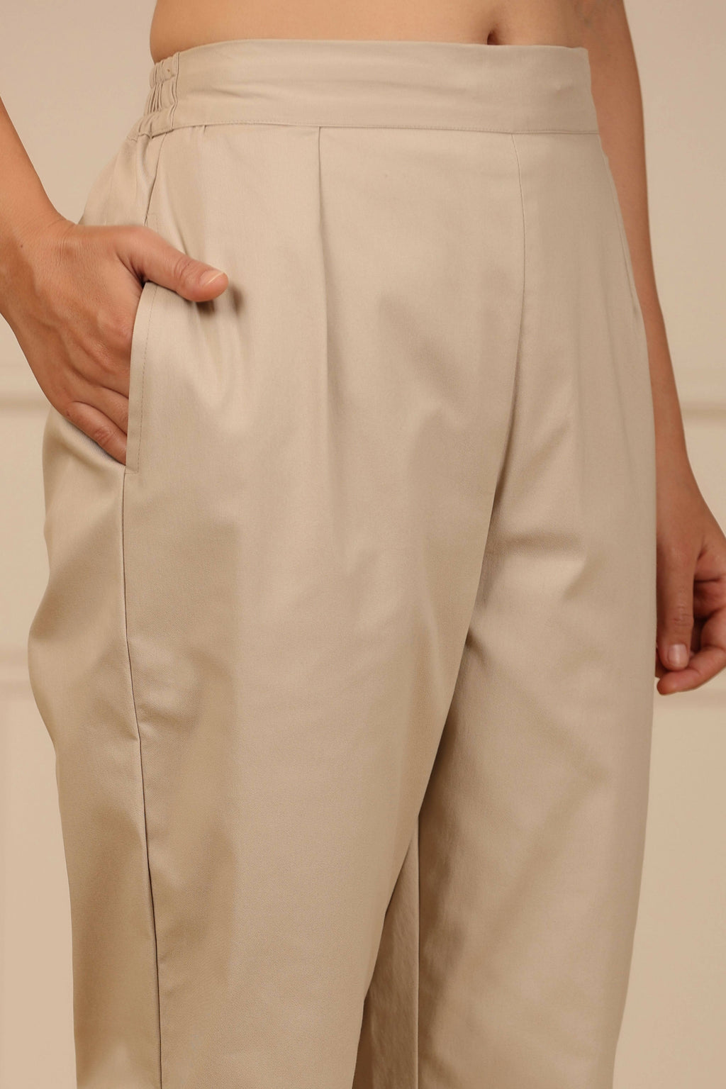 Juniper Women's Beige Cotton Spendex Solid Straight Pant - Distacart