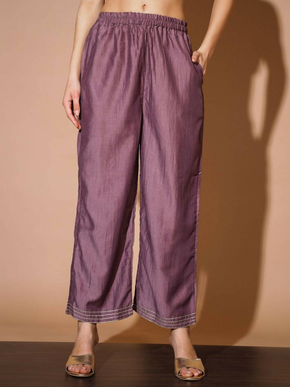 Myshka Women Mauve Solid Kurta & Palazzos With Dupatta - Distacart