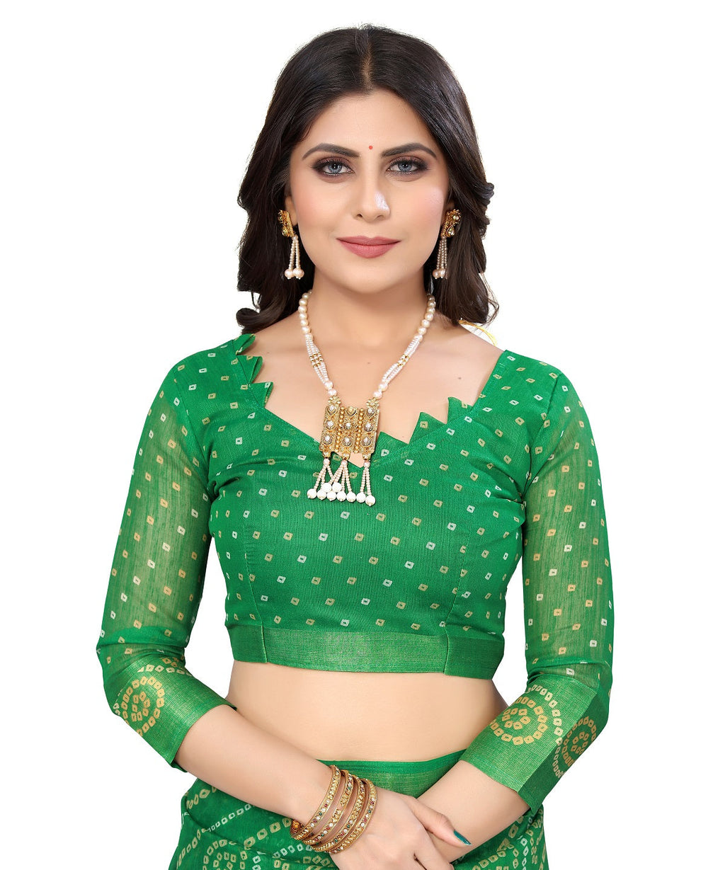Vamika Linen Jari Border Green Bollywood Style Saree - Distacart