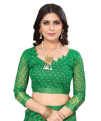 Vamika Linen Jari Border Green Bollywood Style Saree - Distacart