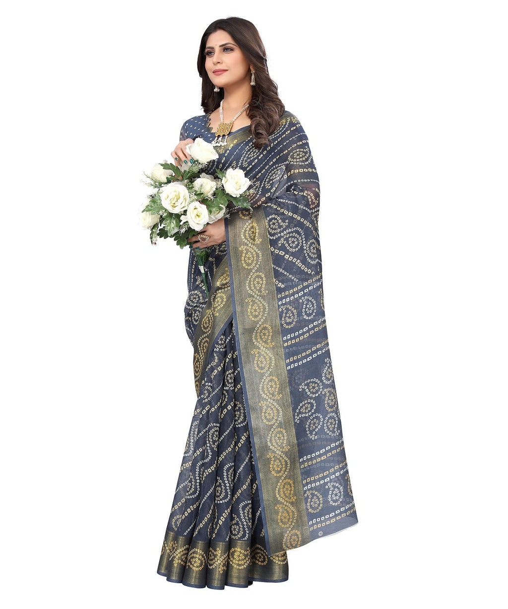 Vamika Linen Jari Border Grey Bollywood Style Saree
