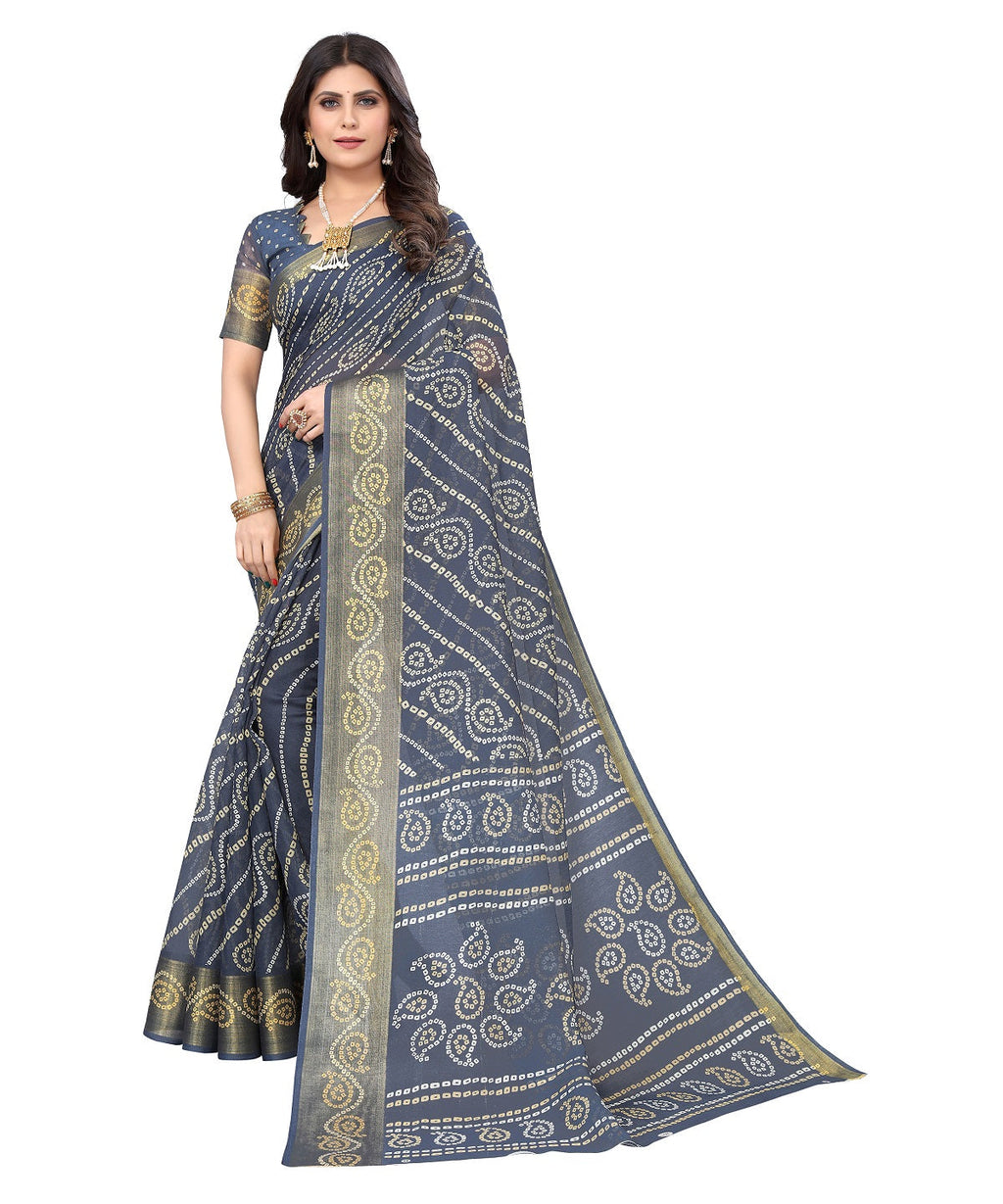 Vamika Linen Jari Border Grey Bollywood Style Saree