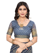 Vamika Linen Jari Border Grey Bollywood Style Saree
