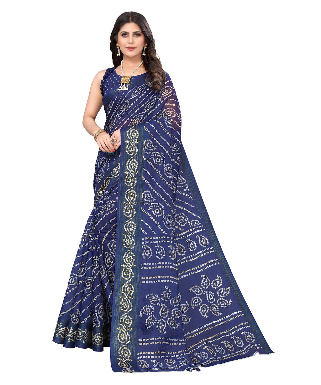 Vamika Linen Jari Border Navy Bollywood Style Saree