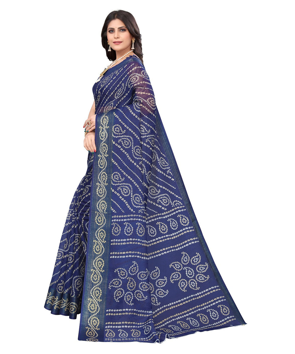 Vamika Linen Jari Border Navy Bollywood Style Saree
