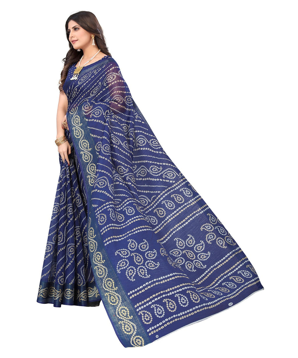 Vamika Linen Jari Border Navy Bollywood Style Saree