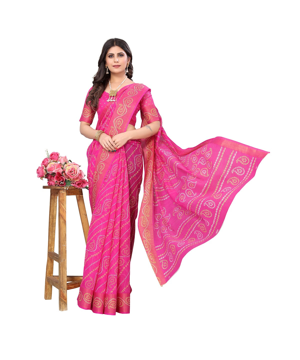 Vamika Linen Jari Border Pink Bollywood Style Saree