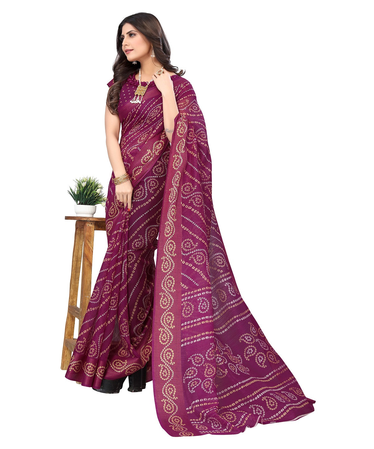 Vamika Linen Jari Border Purple Bollywood Style Saree