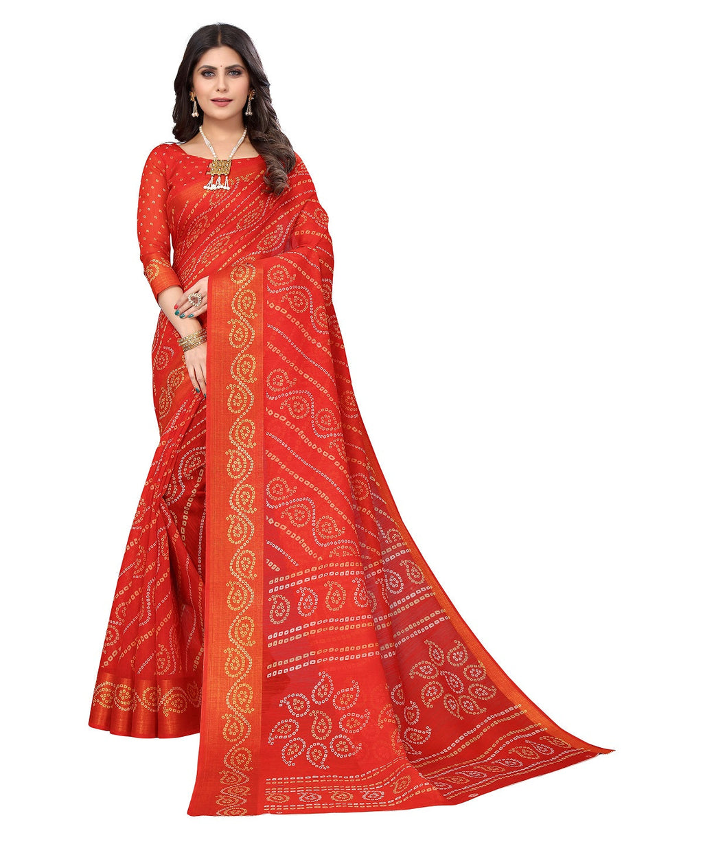 Vamika Linen Jari Border Red Bollywood Style Saree