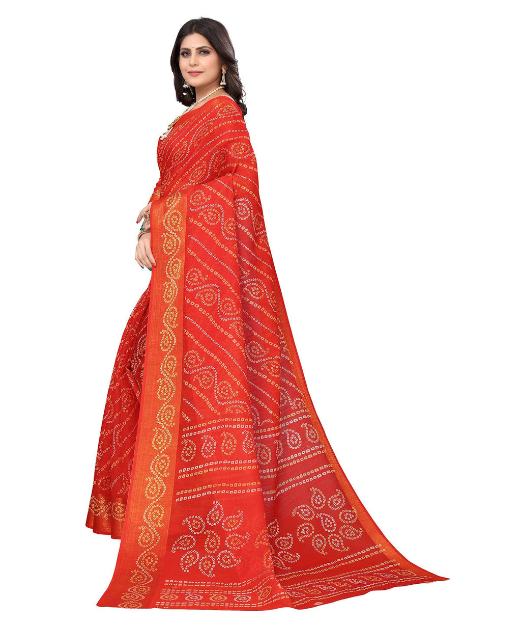 Vamika Linen Jari Border Red Bollywood Style Saree