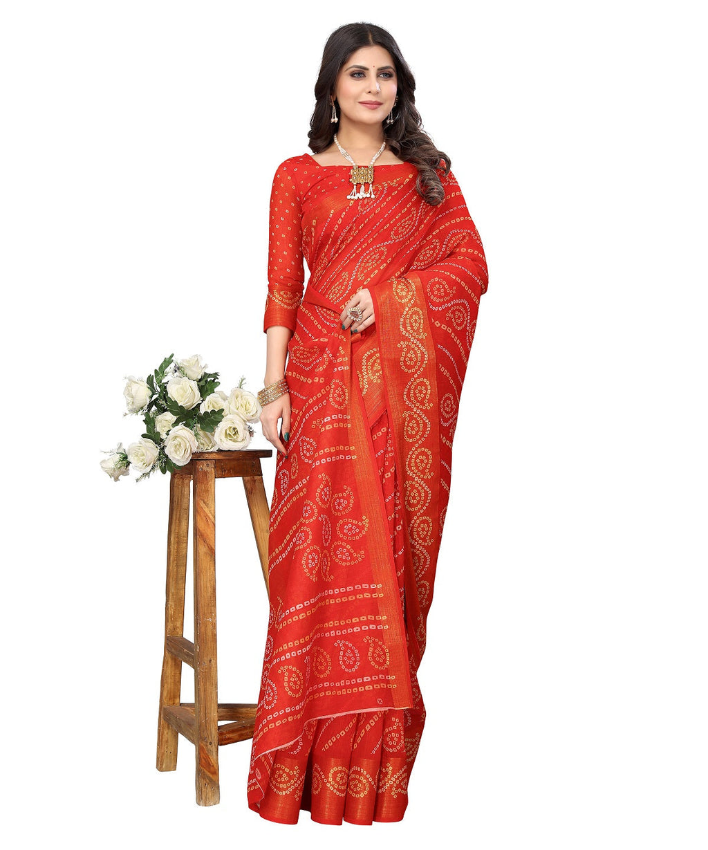 Vamika Linen Jari Border Red Bollywood Style Saree