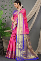Jyoti Fashion Women's Pink Kanjivaram Silk Zari Woven Saree with Blouse