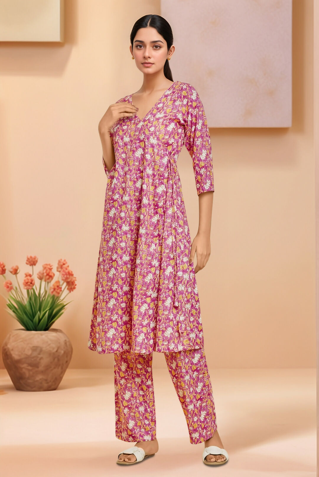 Joban Fashion Pink Printed Kurta And Plazzo