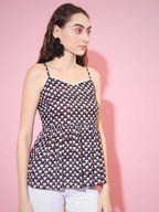 Myshka Women's Black Printed Sweetheart Neck Top