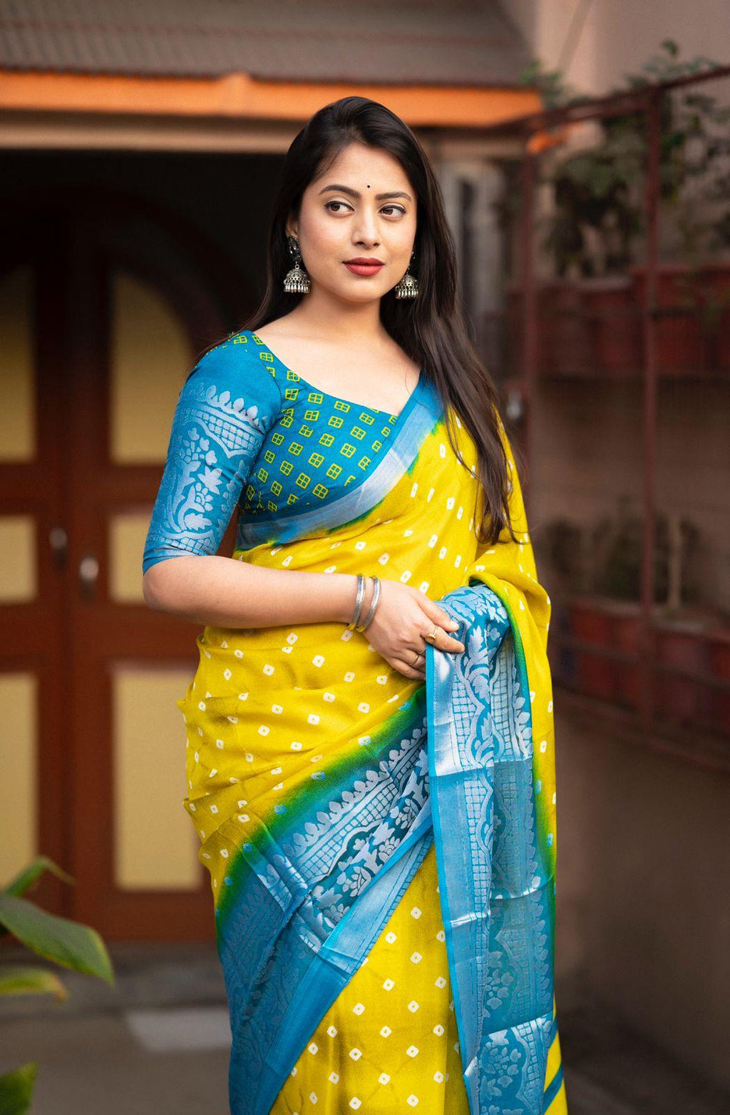 Lemon Jute Silk Printed Saree with Unstitched Blouse - Hiral Fashion