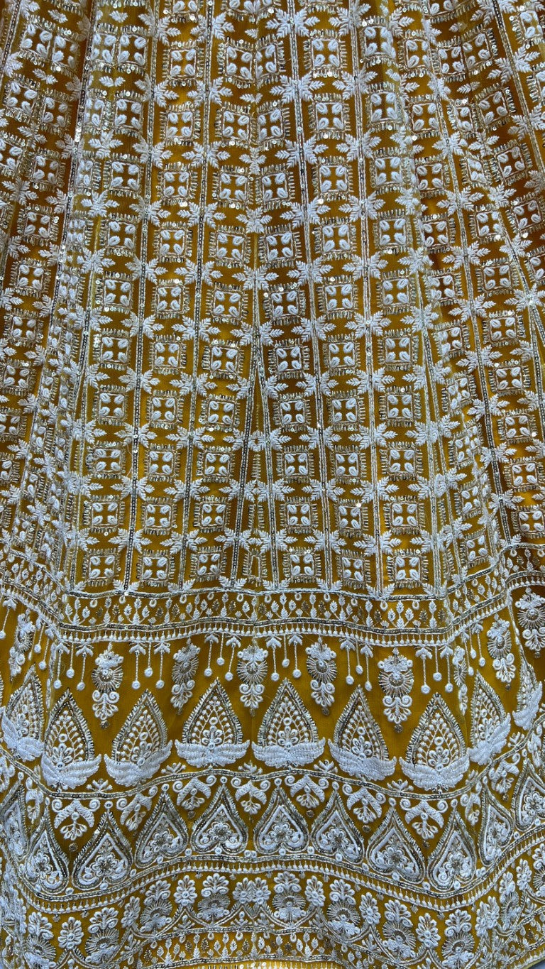Jyoti Fashion Women's Yellow Bridal Net Fancy Sequins with Multi Thread Embroidered Wedding Lehenga Choli