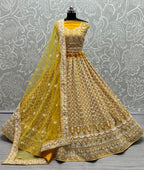 Jyoti Fashion Women's Yellow Bridal Net Fancy Sequins with Multi Thread Embroidered Wedding Lehenga Choli
