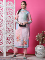Jyoti Fashion Women's Multicolor Cotton Geometric Digital Print with Jari & Crystal Kurta with Trouser & Dupatta
