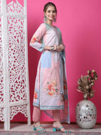 Jyoti Fashion Women's Multicolor Cotton Geometric Digital Print with Jari & Crystal Kurta with Trouser & Dupatta