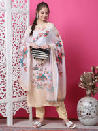 Jyoti Fashion Women's Multicolor Cotton Geometric Digital Print with Jari & Crystal Kurta with Trouser & Dupatta