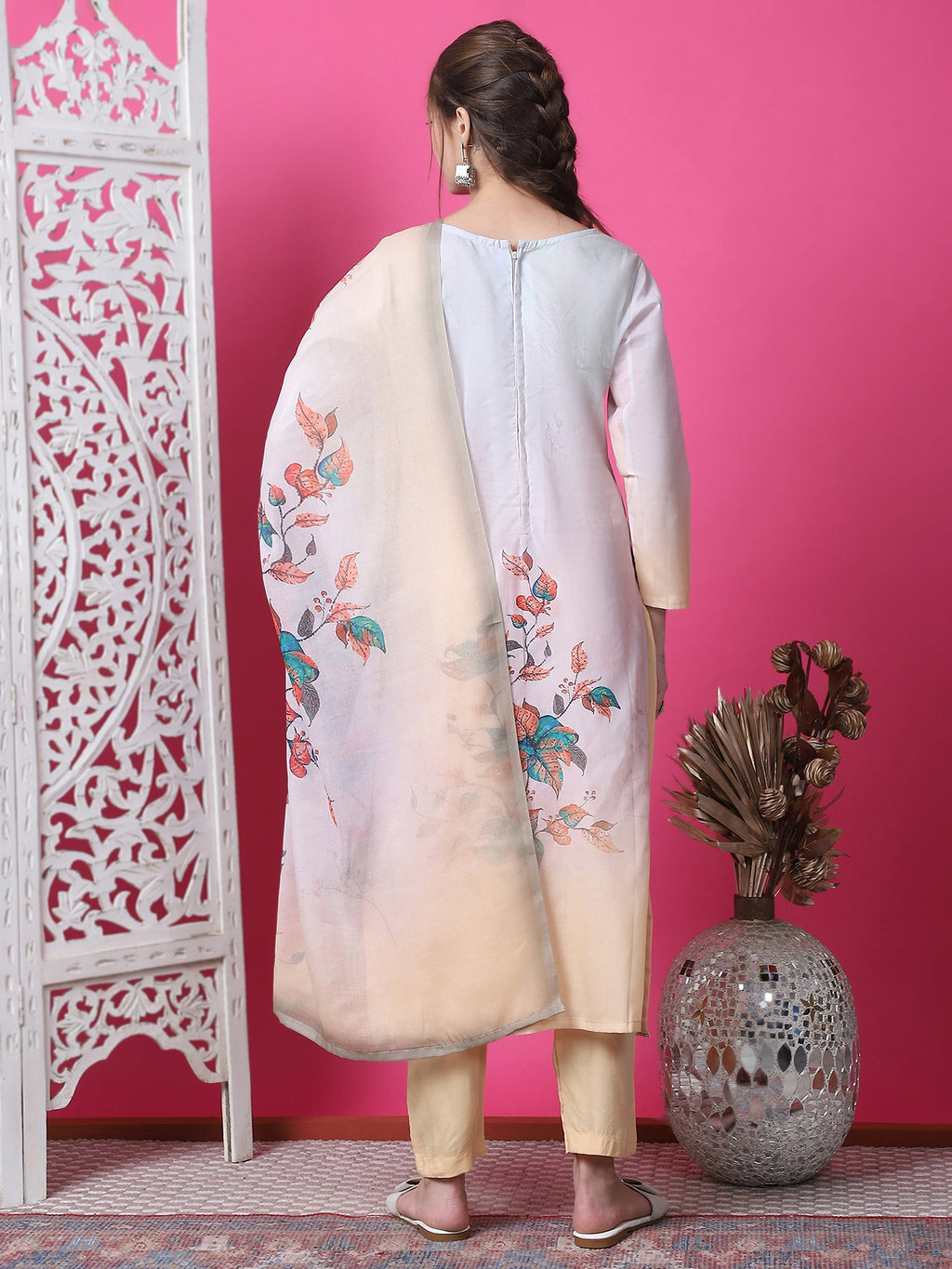 Jyoti Fashion Women's Multicolor Cotton Geometric Digital Print with Jari & Crystal Kurta with Trouser & Dupatta