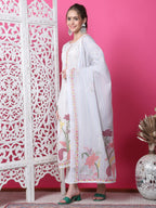 Jyoti Fashion Women's Off White Cotton Geometric Digital Print with Jari & Crystal Kurta with Trouser & Dupatta