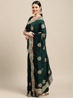 Jyoti Fashion Women's Green Silk Blend Embroidered Designer Saree with Blouse