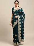 Jyoti Fashion Women's Green Silk Blend Embroidered Designer Saree with Blouse