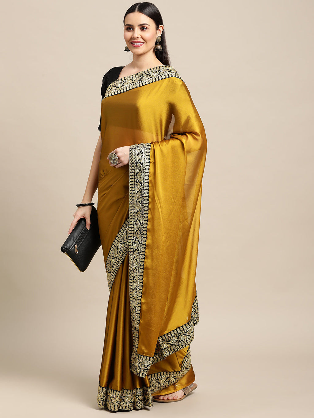 Jyoti Fashion Women's Yellow Rangoli Silk Embroidered Designer Saree with Blouse