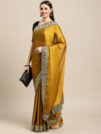 Jyoti Fashion Women's Yellow Rangoli Silk Embroidered Designer Saree with Blouse