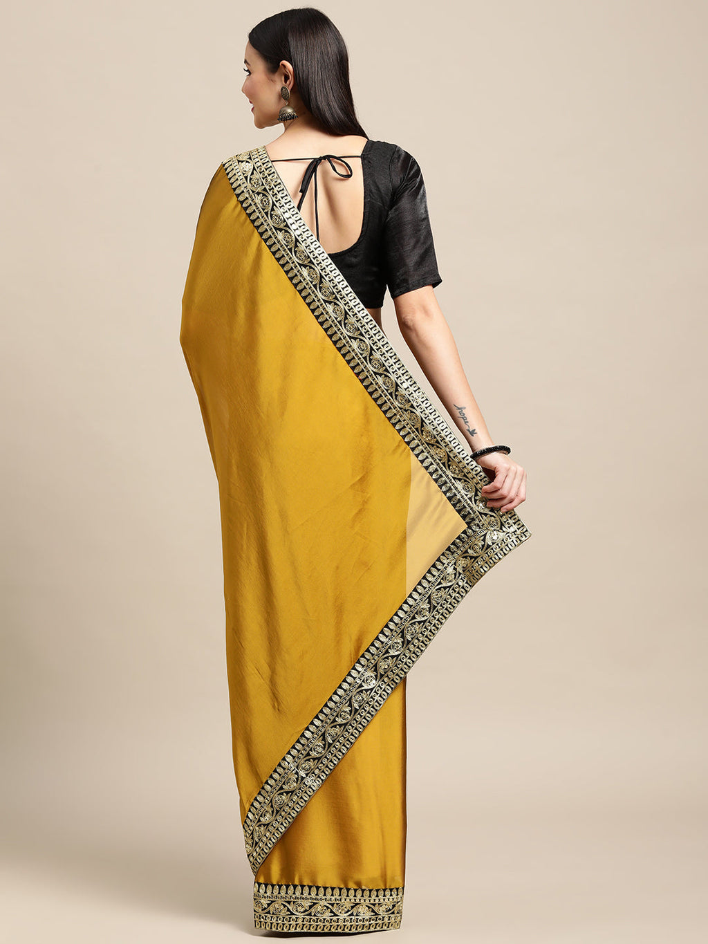 Jyoti Fashion Women's Yellow Rangoli Silk Embroidered Designer Saree with Blouse