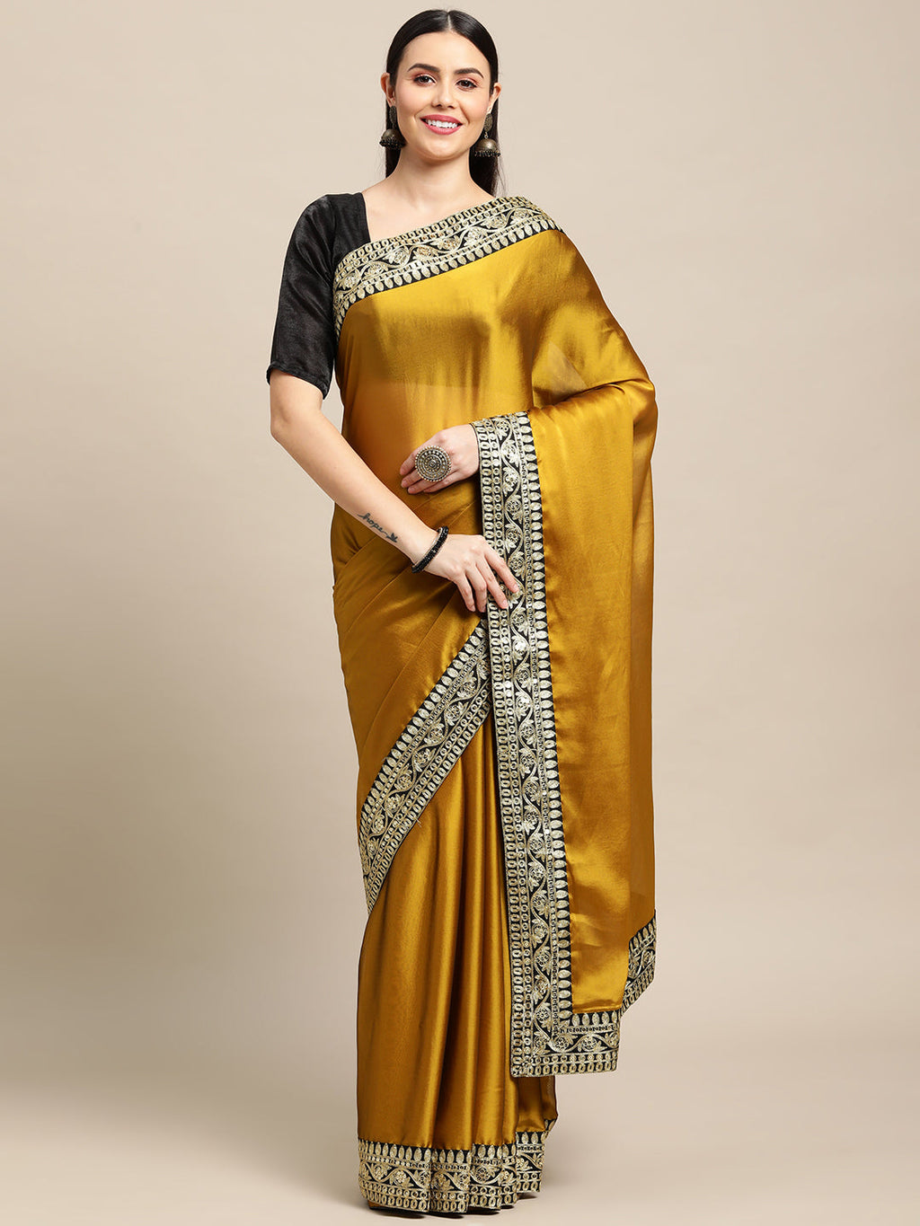 Jyoti Fashion Women's Yellow Rangoli Silk Embroidered Designer Saree with Blouse