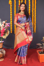 Jyoti Fashion Women's Blue Kanchipuram Silk Zari Woven Saree with Blouse