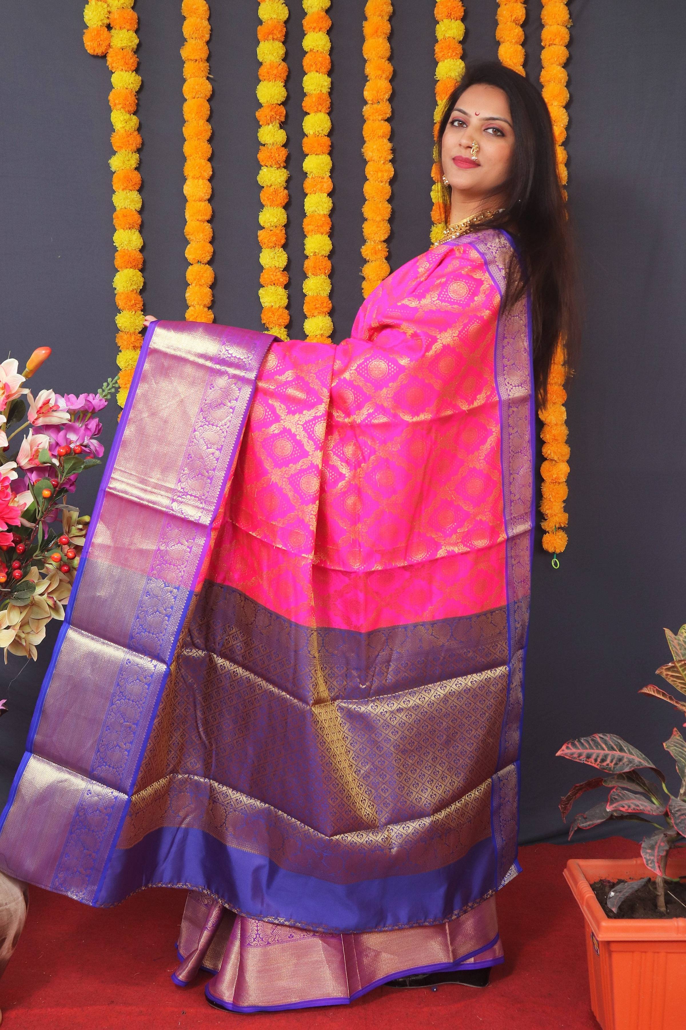 Jyoti Fashion Women's Pink Kanchipuram Silk Zari Woven Saree with Blouse