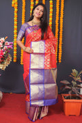 Jyoti Fashion Women's Red Kanchipuram Silk Zari Woven Saree with Blouse