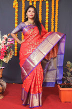 Jyoti Fashion Women's Red Kanchipuram Silk Zari Woven Saree with Blouse