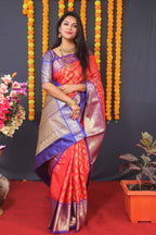 Jyoti Fashion Women's Red Kanchipuram Silk Zari Woven Saree with Blouse