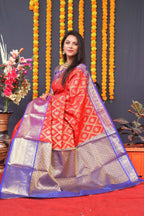 Jyoti Fashion Women's Red Kanchipuram Silk Zari Woven Saree with Blouse