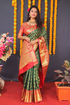 Jyoti Fashion Women's Green Kanchipuram Silk Zari Woven Saree with Blouse