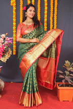 Jyoti Fashion Women's Green Kanchipuram Silk Zari Woven Saree with Blouse