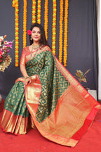 Jyoti Fashion Women's Green Kanchipuram Silk Zari Woven Saree with Blouse